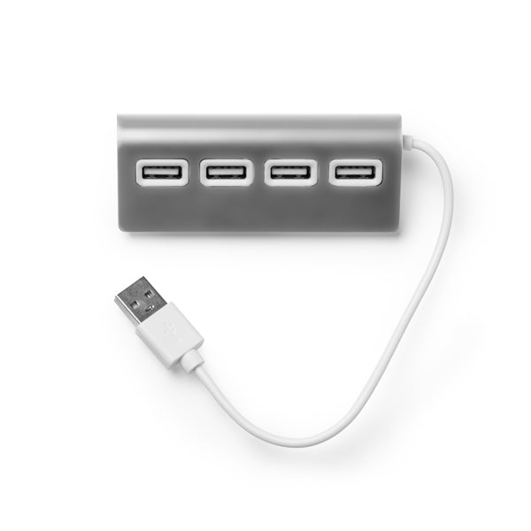 Plerion - Puerto USB HUB 4 en 1, con cuerpo elaborado en aluminio, acabado bicolor - Plata