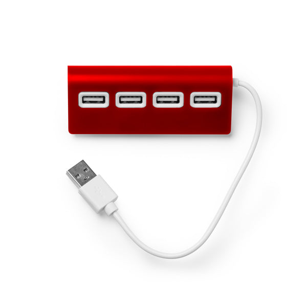 Plerion - Puerto USB HUB 4 en 1, con cuerpo elaborado en aluminio, acabado bicolor - Rojo