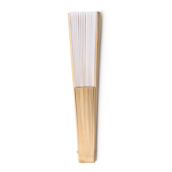 Milos - Abanico con varillas de madera y tela en RPET - Blanco