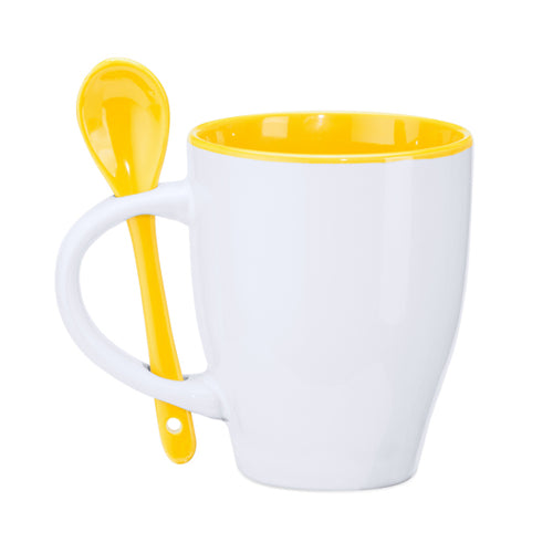 Akebia - Taza de cerámica con capacidad de 350 ml - Blanco/Amarillo