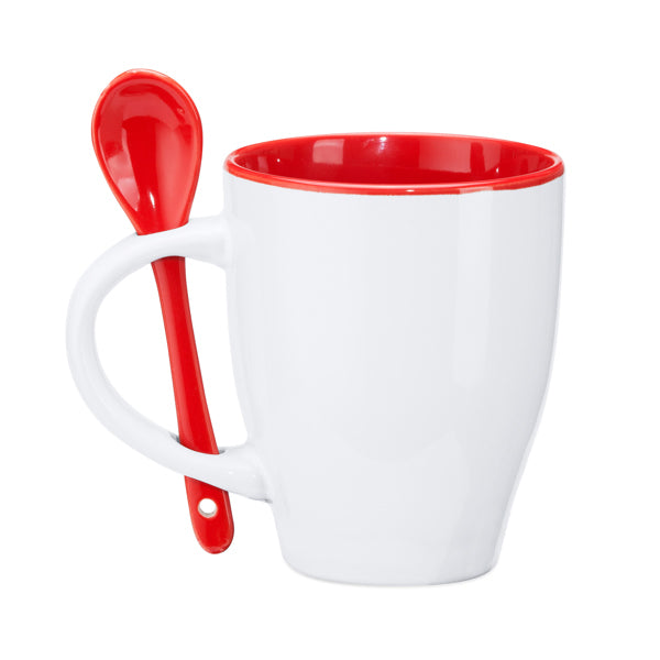 Akebia - Taza de cerámica con capacidad de 350 ml - Blanco/Rojo