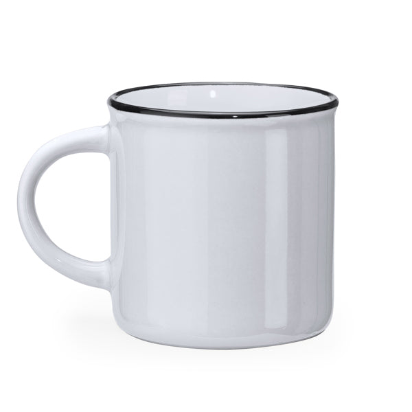Jack - Taza de cerámica de estilo retro con asa redonda - Blanco/Blanco