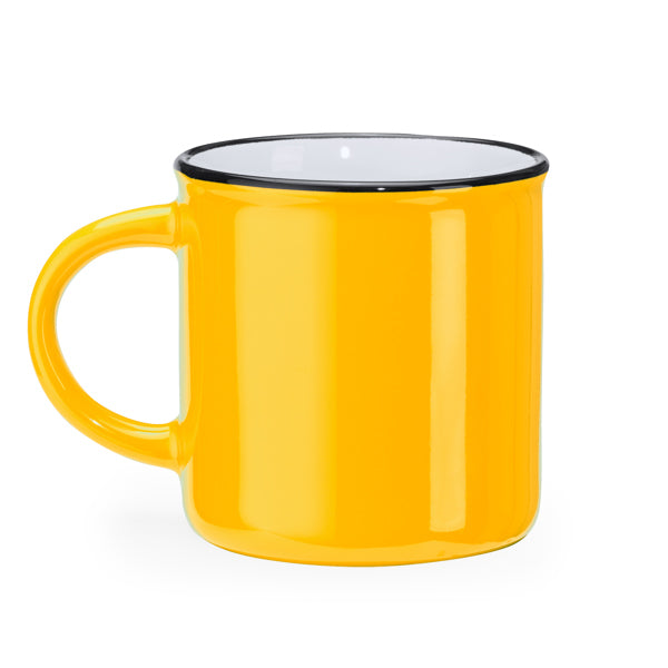 Jack - Taza de cerámica de estilo retro con asa redonda - Amarillo/Blanco