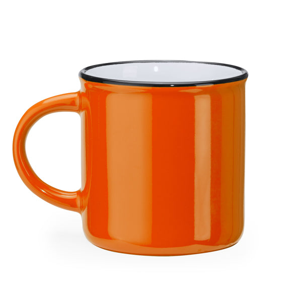 Jack - Taza de cerámica de estilo retro con asa redonda - Naranja/Blanco
