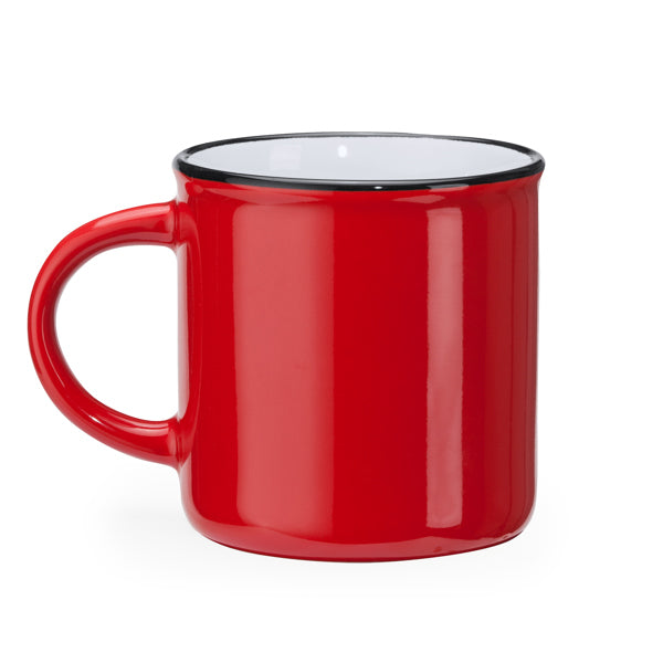 Jack - Taza de cerámica de estilo retro con asa redonda - Rojo/Blanco