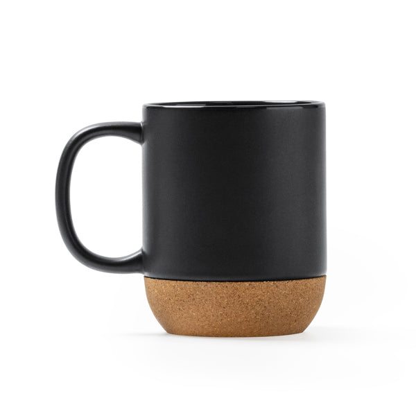 Rosella - Taza de cerámica diseñada en acabado mate y con base de corcho natural - Negro
