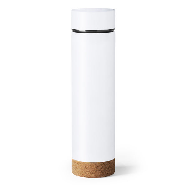 Tayox - Termo de acero 304 de doble pared con infusor de té y base de corcho - Blanco