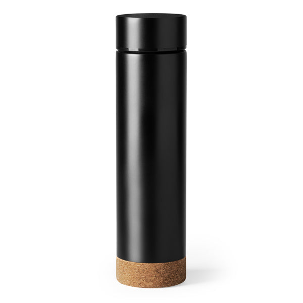 Tayox - Termo de acero 304 de doble pared con infusor de té y base de corcho - Negro