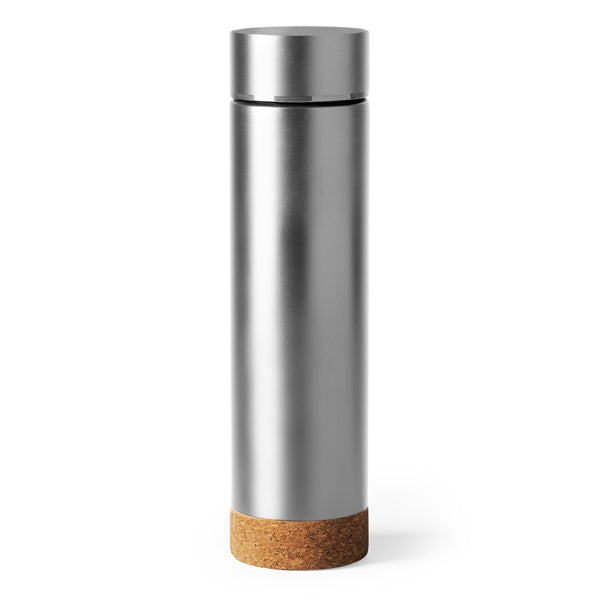 Tayox - Termo de acero 304 de doble pared con infusor de té y base de corcho - Plata