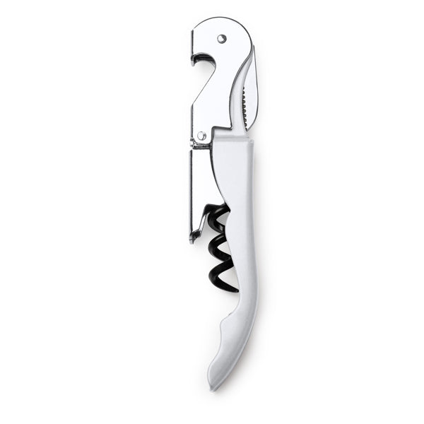 Merlot - Sacacorchos de estilo clásico en acero inoxidable con dos posiciones - Blanco