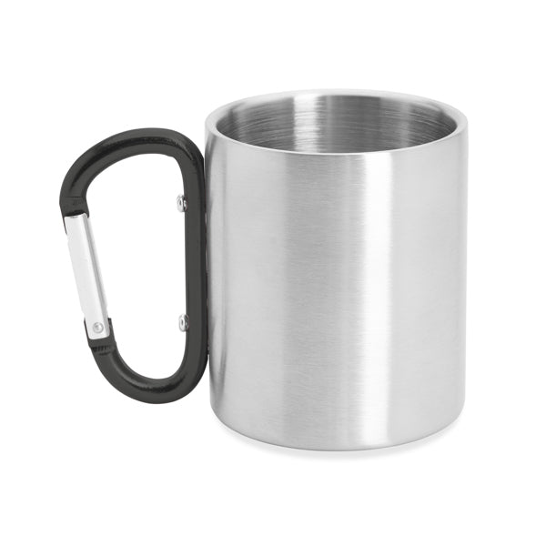 Guaya - Taza metálica de doble pared con asa mosquetón ideal para transportar - Negro