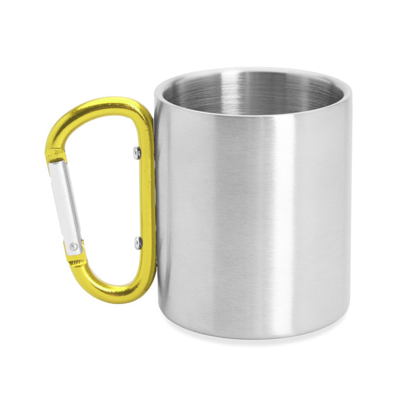Guaya - Taza metálica de doble pared con asa mosquetón ideal para transportar - Amarillo