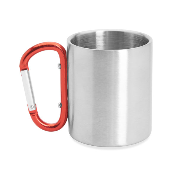 Guaya - Taza metálica de doble pared con asa mosquetón ideal para transportar - Rojo