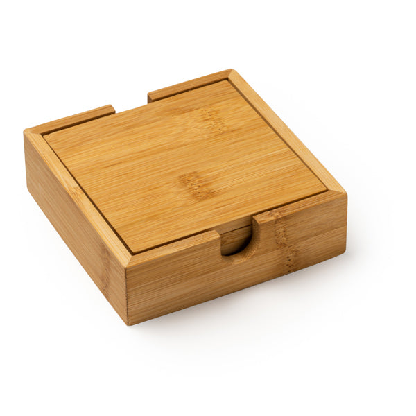 Algor - Set de 4 posavasos de bambú guardados en una elegante caja de bambú - Crudo