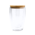 Vertus - Vaso de doble pared realizado en cristal borosilicato con tapa de bambú - Transparente