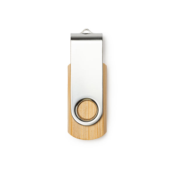 Uldon - Memoria USB con cuerpo en bambú y clip giratorio metálico - Bambu
