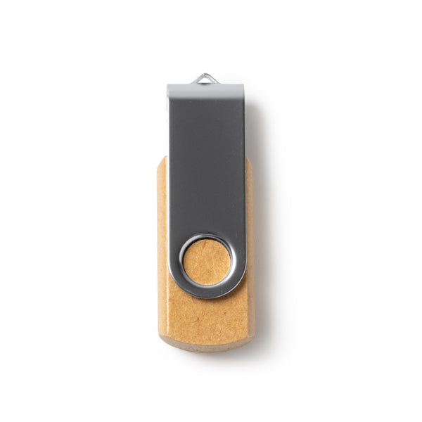 Vibo - Memoria USB realizado con cartón reciclado y clip giratorio metálico - Crudo
