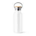Tiset - Bidón de acero inoxidable 304 doble pared con tapa de bambú - Blanco