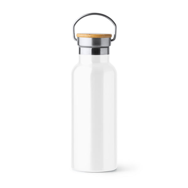 Tiset - Bidón de acero inoxidable 304 doble pared con tapa de bambú - Blanco
