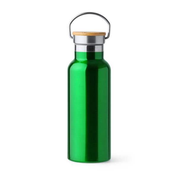 Tiset - Bidón de acero inoxidable 304 doble pared con tapa de bambú - Verde Helecho