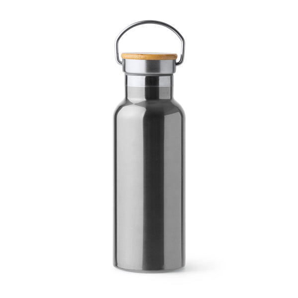 Tiset - Bidón de acero inoxidable 304 doble pared con tapa de bambú - Plata
