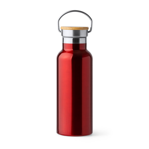 Tiset - Bidón de acero inoxidable 304 doble pared con tapa de bambú - Rojo