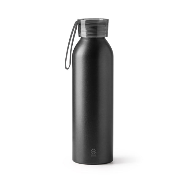 Lewik - Bidón de aluminio reciclado con tapón y cinta de transporte a juego - Negro