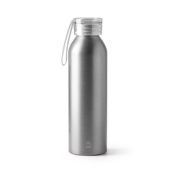 Lewik - Bidón de aluminio reciclado con tapón y cinta de transporte a juego - Plata