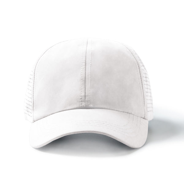 Karin - Gorra deportiva ventilada de 6 paneles 100% microfibra - Blanco