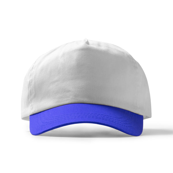 Freya - Gorra de 5 paneles 100% algodón - Blanco/Royal