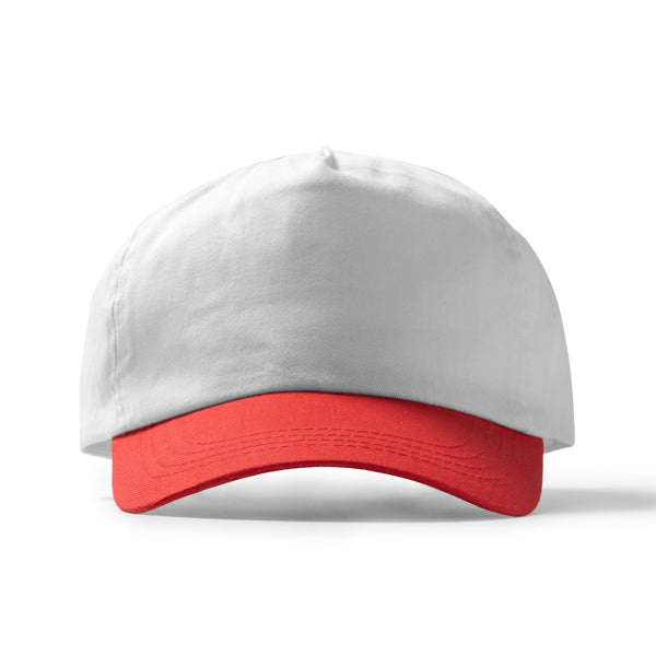Freya - Gorra de 5 paneles 100% algodón - Blanco/Rojo