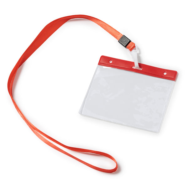 Pomel - Lanyard con mosquetón e identificador de PVC a juego - Rojo