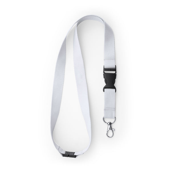 Guest - Lanyard de poliéster con mosquetón, hebilla y cierre de seguridad - Blanco