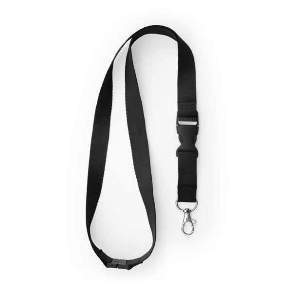 Guest - Lanyard de poliéster con mosquetón, hebilla y cierre de seguridad - Negro