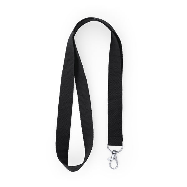 Ecohost - Lanyard de RPET con mosquetón y hangtag con indicativo de composición - Negro