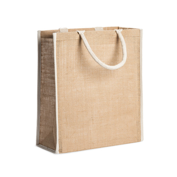 Koper - Bolsa de yute natural laminado con ribetes y asas reforzadas de algodón - Crudo