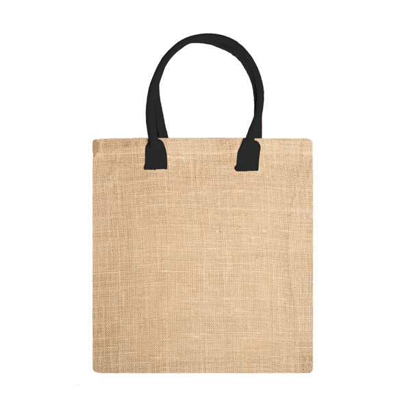 Nimes - Bolsa de yute natural con asas reforzadas de algodón a color - Negro