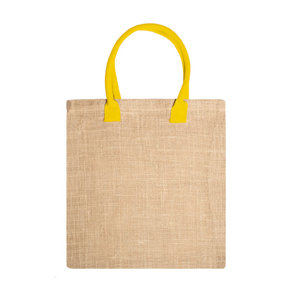 Nimes - Bolsa de yute natural con asas reforzadas de algodón a color - Amarillo