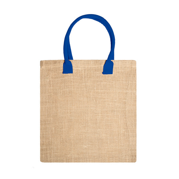 Nimes - Bolsa de yute natural con asas reforzadas de algodón a color - Royal