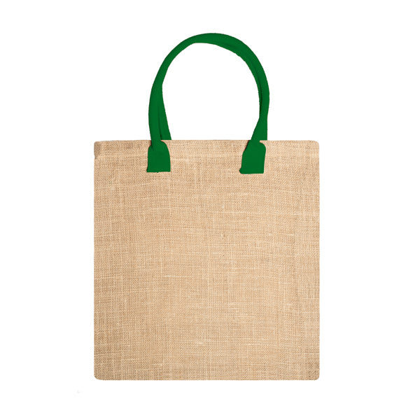 Nimes - Bolsa de yute natural con asas reforzadas de algodón a color - Verde Helecho