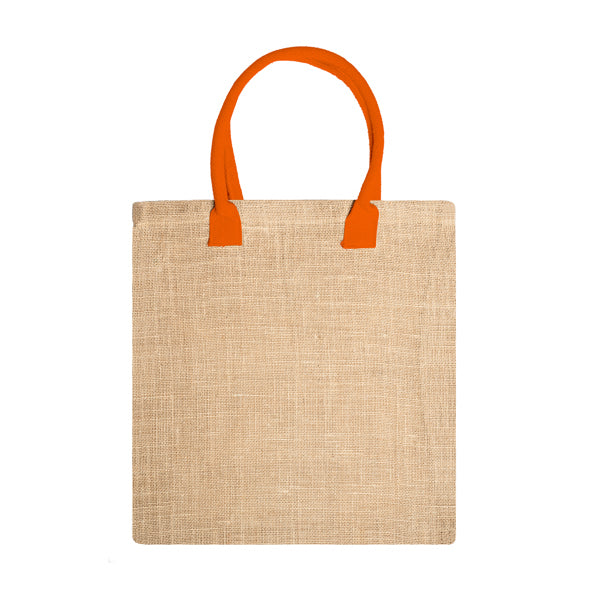 Nimes - Bolsa de yute natural con asas reforzadas de algodón a color - Naranja