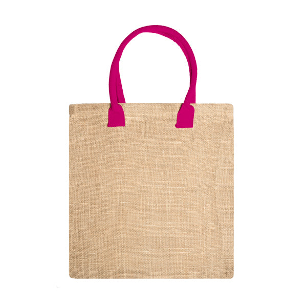 Nimes - Bolsa de yute natural con asas reforzadas de algodón a color - Fucsia