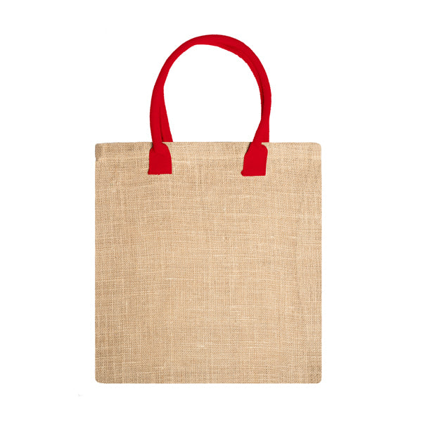 Nimes - Bolsa de yute natural con asas reforzadas de algodón a color - Rojo