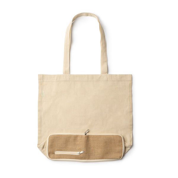 Raku - Bolsa plegable 100% algodón de 110 g/m² con base de yute - Crudo