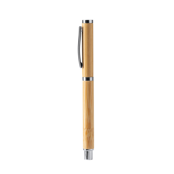 Pirgo - Bolígrafo tipo roller con cuerpo de bambú y detalles metalizados - Bambu