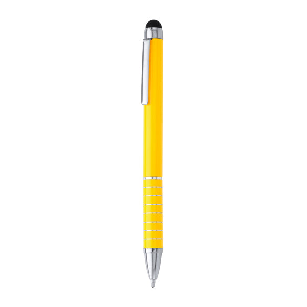 Canaima - Bolígrafo giratorio de aluminio con puntero táctil en color negro - Amarillo