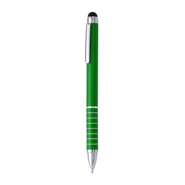 Canaima - Bolígrafo giratorio de aluminio con puntero táctil en color negro - Verde Helecho