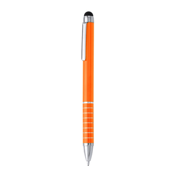 Canaima - Bolígrafo giratorio de aluminio con puntero táctil en color negro - Naranja