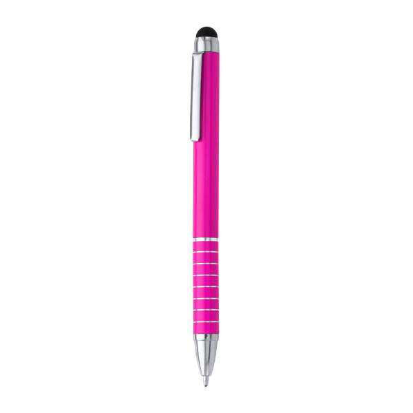 Canaima - Bolígrafo giratorio de aluminio con puntero táctil en color negro - Fucsia