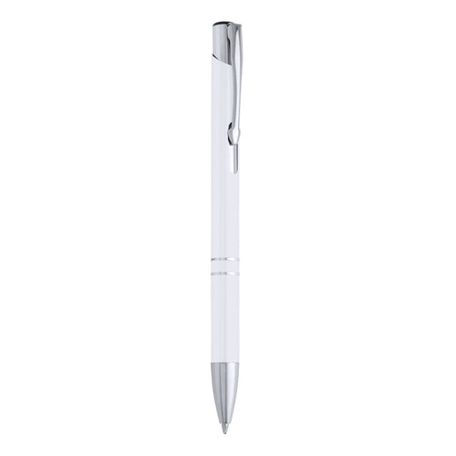 Ardenes - Bolígrafo con cuerpo de aluminio y pulsador en acabado cromado - Blanco